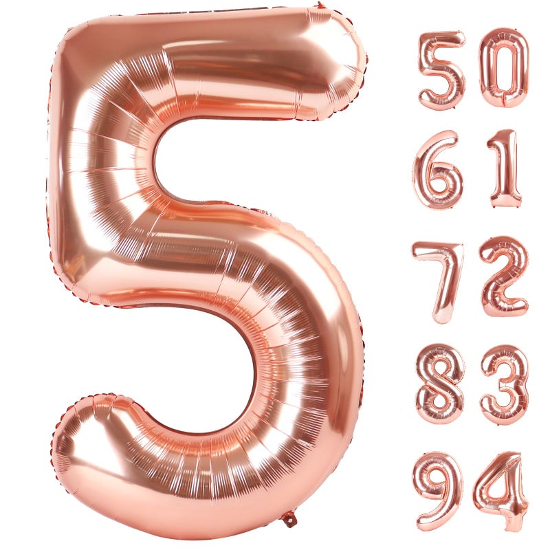 IWERP Rose Gold 5 Balloon Number Balloons 40 Inch 5th Birthday Balloon Decorations Rose Gold Party Supplies 5 Number Balloons Number 5 Balloon - Image 3