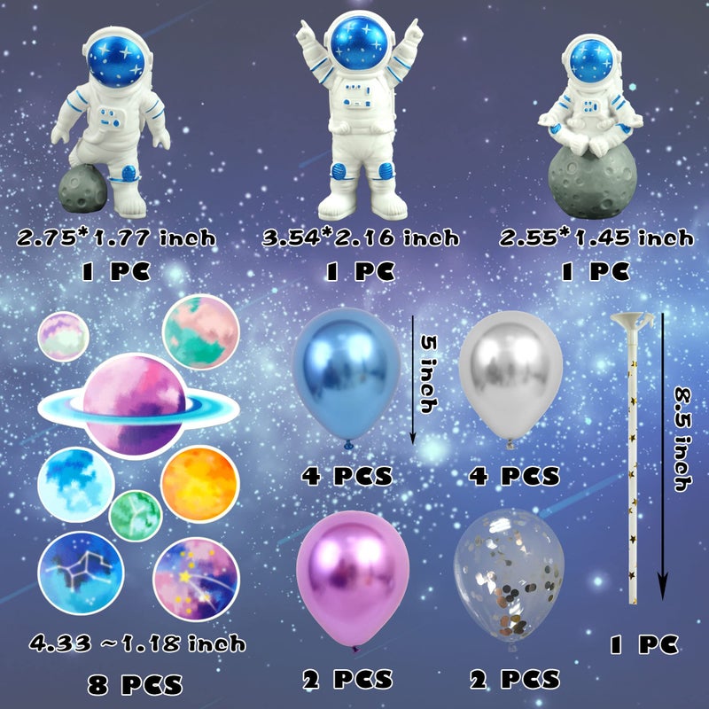 DRWATE 24PCS Space Cake Topper Balloon Cake Topper Planet Cake Topper with Astronauts Purple Blue Sliver Balloons for Kids Outer Space Theme Decoration Boys Girls Baby Shower Galaxy Birthday Party Supplies - Image 2