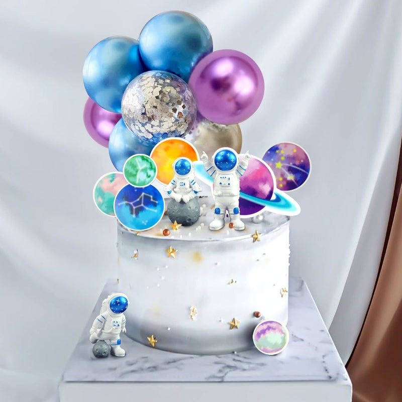 DRWATE 24PCS Space Cake Topper Balloon Cake Topper Planet Cake Topper with Astronauts Purple Blue Sliver Balloons for Kids Outer Space Theme Decoration Boys Girls Baby Shower Galaxy Birthday Party Supplies - Image 4
