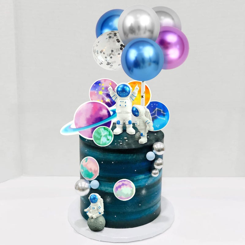 DRWATE 24PCS Space Cake Topper Balloon Cake Topper Planet Cake Topper with Astronauts Purple Blue Sliver Balloons for Kids Outer Space Theme Decoration Boys Girls Baby Shower Galaxy Birthday Party Supplies - Image 5