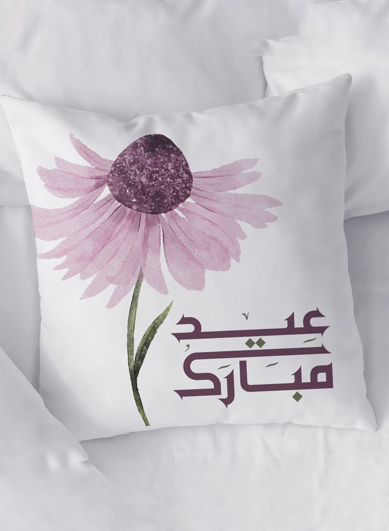 LOWHA Polyester Pillowcase Cushion Cover with Eid Mubarak with Pink Flower Design - Image 1