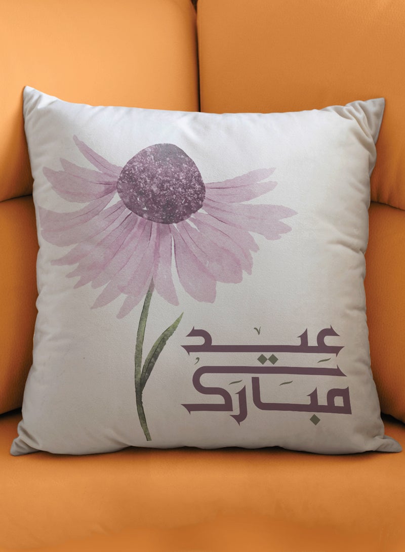 LOWHA Polyester Pillowcase Cushion Cover with Eid Mubarak with Pink Flower Design - Image 3