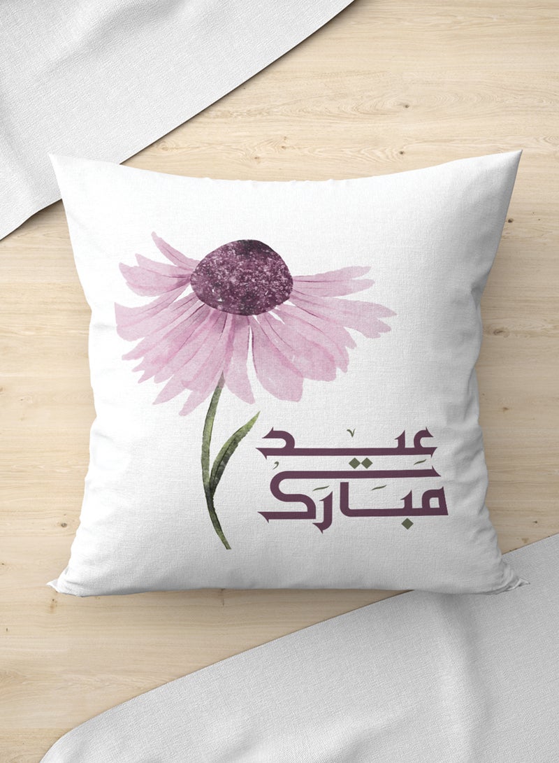 LOWHA Polyester Pillowcase Cushion Cover with Eid Mubarak with Pink Flower Design - Image 2