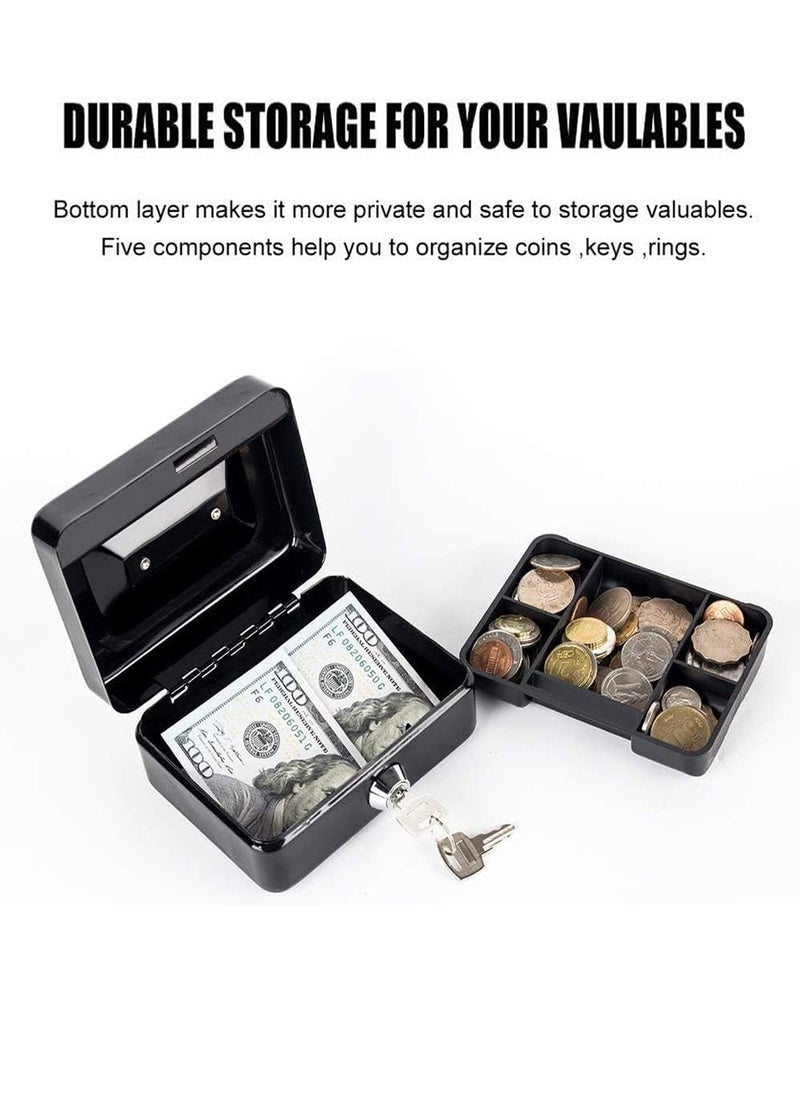 Relex Portable Metal Cash Box, Double Layer Money Safe Holder with 2 Keys Lock, Note and Coin Safe Box for Jewelry, ID Documents, Other Important Items (Medium)  - Image 2