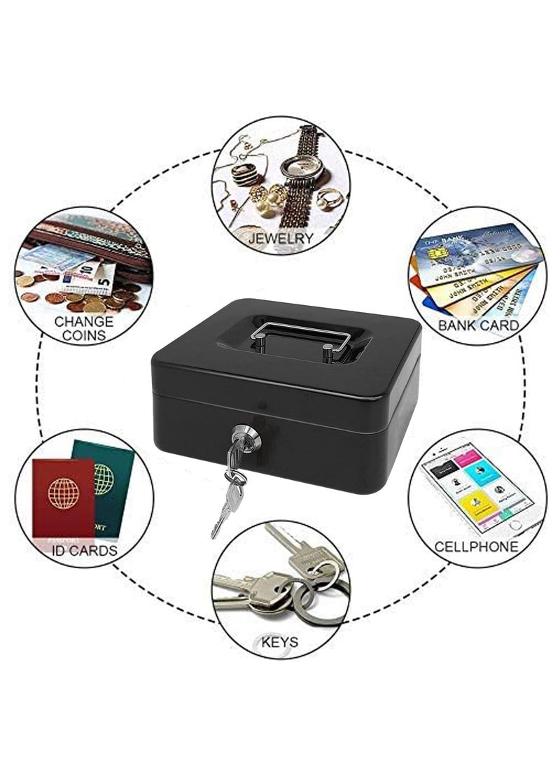 Relex Portable Metal Cash Box, Double Layer Money Safe Holder with 2 Keys Lock, Note and Coin Safe Box for Jewelry, ID Documents, Other Important Items (Medium)  - Image 5