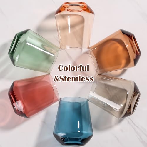 CLUSIVC Color Stemless Wine Glass Set of 6-17oz Wine Glasses, Stemless Drinking Glasses for Wine, Cocktails & Beverages - Elegant Glassware for Home, Bar & Holiday Use - Image 4