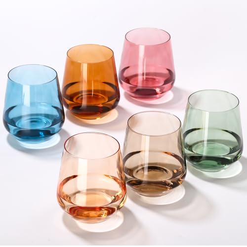 CLUSIVC Color Stemless Wine Glass Set of 6-17oz Wine Glasses, Stemless Drinking Glasses for Wine, Cocktails & Beverages - Elegant Glassware for Home, Bar & Holiday Use - Image 1