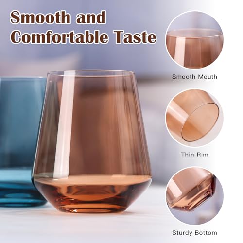 CLUSIVC Color Stemless Wine Glass Set of 6-17oz Wine Glasses, Stemless Drinking Glasses for Wine, Cocktails & Beverages - Elegant Glassware for Home, Bar & Holiday Use - Image 2