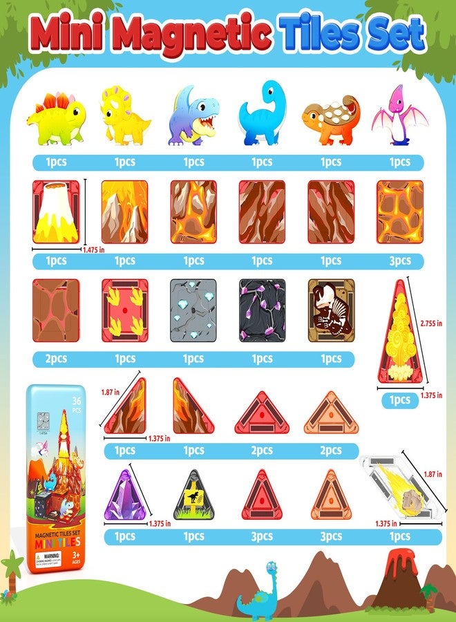 Minecftoy 36PCS Mini Magnetic Tiles Dinosaur Kids Toys with Case - Toddler Travel Essentials Outdoor Set, Magnetic Blocks Montessori Preschool Sensory Building Toys for 3 4 5 Year Old Boys Girls Gifts - Image 2