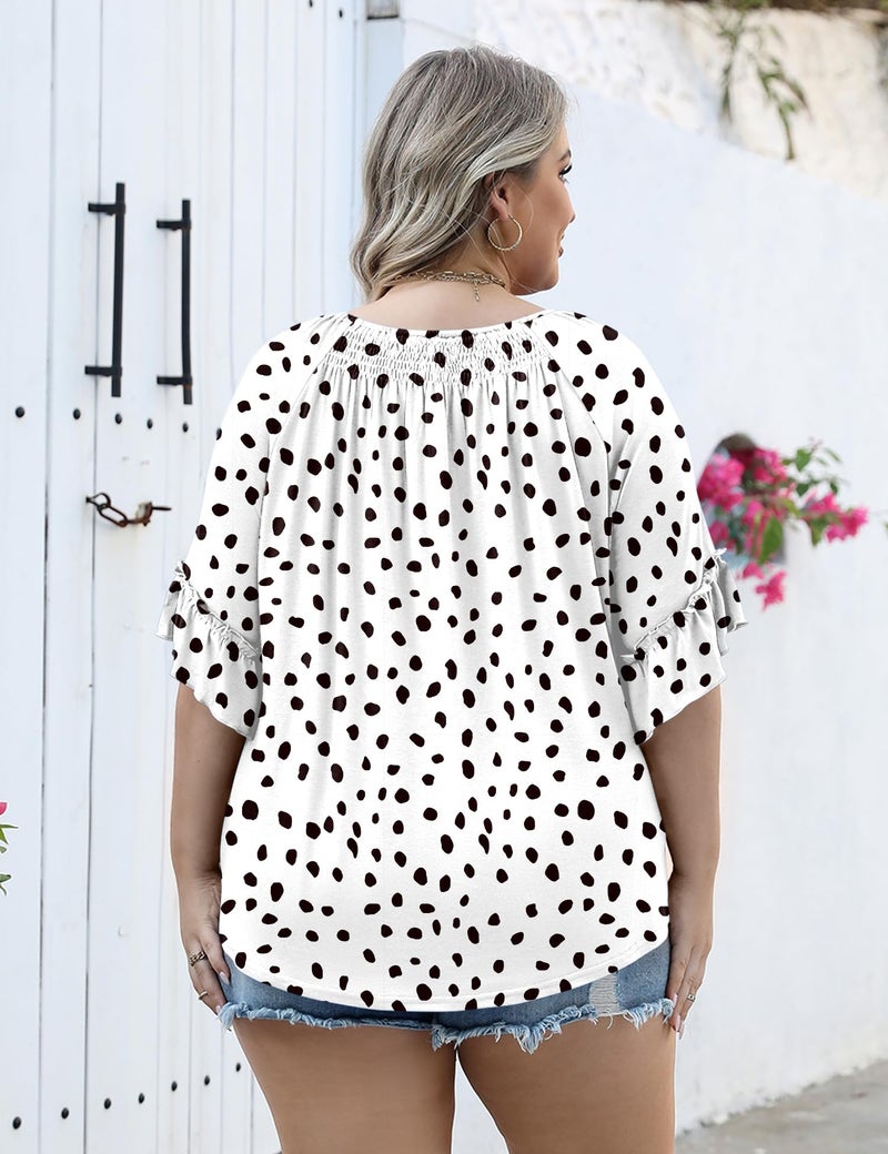 Micoson 3/4 Length Sleeve Womens Tops Plus Size Peasant Tops for Women Boho Blouse Cotton Tops for Women Loose Fit Summer Shirt - Image 2