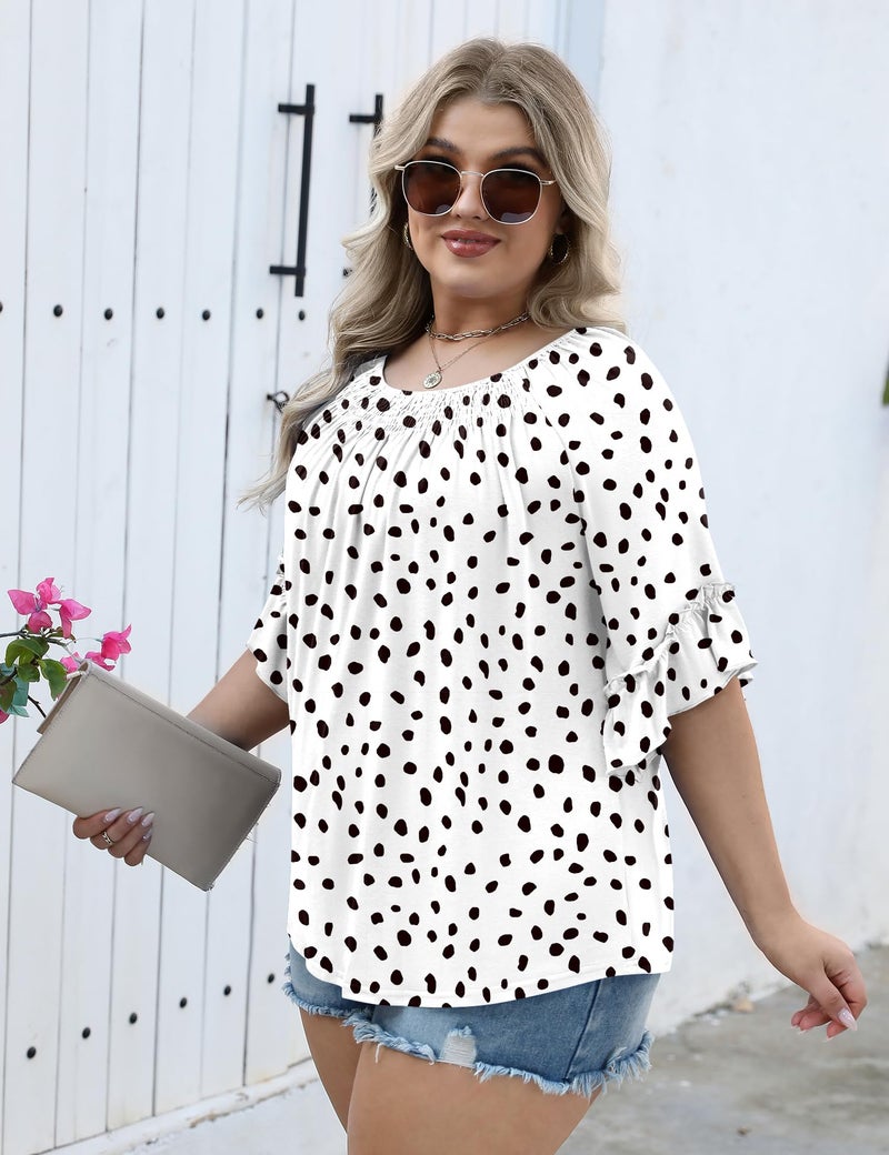 Micoson 3/4 Length Sleeve Womens Tops Plus Size Peasant Tops for Women Boho Blouse Cotton Tops for Women Loose Fit Summer Shirt - Image 3
