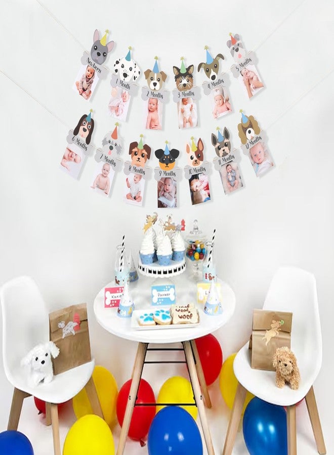HIKLO Puppy Pawty Milestone Photo Banner - Dog 12 Months Photo Garland, Puppy First Year Banner, Doggie First Birthday Party Decorations, Dog Cake Smash Photo Props for Newborn to 12months Baby - Image 4