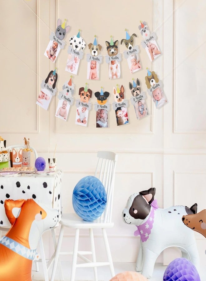 HIKLO Puppy Pawty Milestone Photo Banner - Dog 12 Months Photo Garland, Puppy First Year Banner, Doggie First Birthday Party Decorations, Dog Cake Smash Photo Props for Newborn to 12months Baby - Image 3