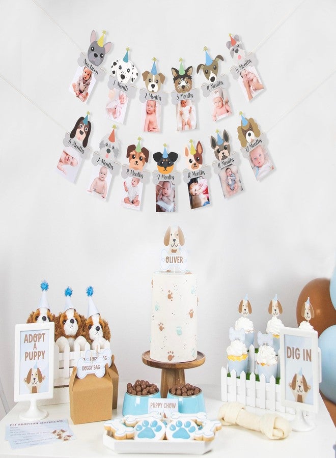HIKLO Puppy Pawty Milestone Photo Banner - Dog 12 Months Photo Garland, Puppy First Year Banner, Doggie First Birthday Party Decorations, Dog Cake Smash Photo Props for Newborn to 12months Baby - Image 5