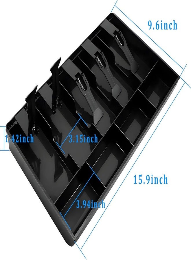Drofail Cash Register Drawer Tray Insert with 5 Spring Loaded Bill Clips & Multiple Coin Compartments,Cash Tray Organizer for Retail Store, Supermarket & Restaurant, Durable Black - Image 4