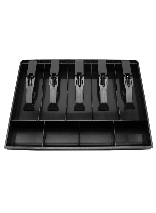 Drofail Cash Register Drawer Tray Insert with 5 Spring Loaded Bill Clips & Multiple Coin Compartments,Cash Tray Organizer for Retail Store, Supermarket & Restaurant, Durable Black - Image 1