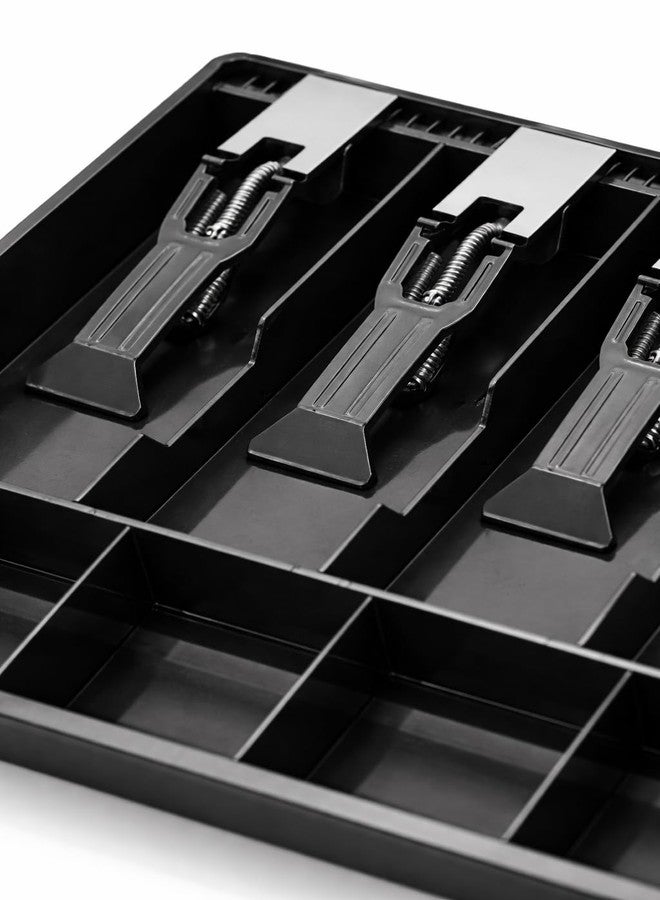 Drofail Cash Register Drawer Tray Insert with 5 Spring Loaded Bill Clips & Multiple Coin Compartments,Cash Tray Organizer for Retail Store, Supermarket & Restaurant, Durable Black - Image 5