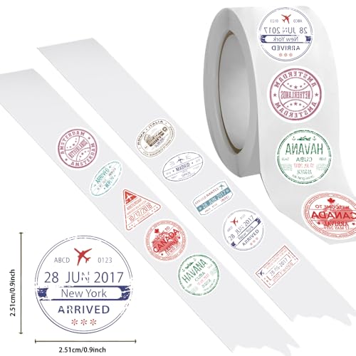 MKZ 1000PCS Retro Passport Stamp Stickers Roll 10 Styles Envelope Seals Stickers Travel Sticker Vintage Passport Postage Stamps Sticker (Two Rolls of Stickers 500 PCS Each) - Image 2