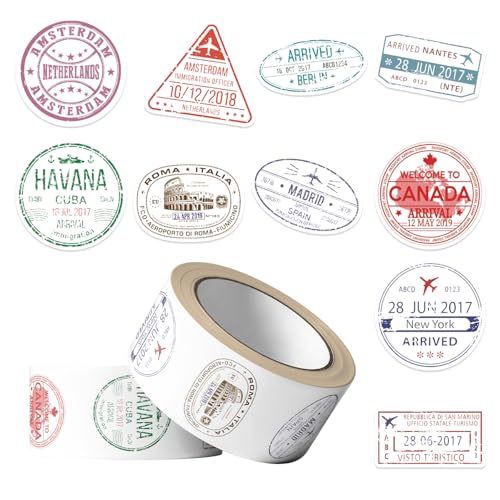 MKZ 1000PCS Retro Passport Stamp Stickers Roll 10 Styles Envelope Seals Stickers Travel Sticker Vintage Passport Postage Stamps Sticker (Two Rolls of Stickers 500 PCS Each) - Image 4