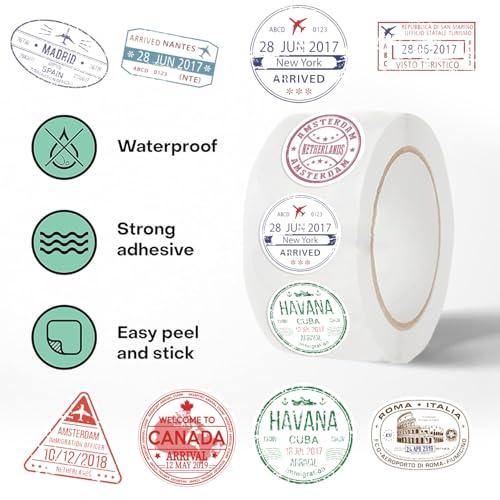 MKZ 1000PCS Retro Passport Stamp Stickers Roll 10 Styles Envelope Seals Stickers Travel Sticker Vintage Passport Postage Stamps Sticker (Two Rolls of Stickers 500 PCS Each) - Image 3