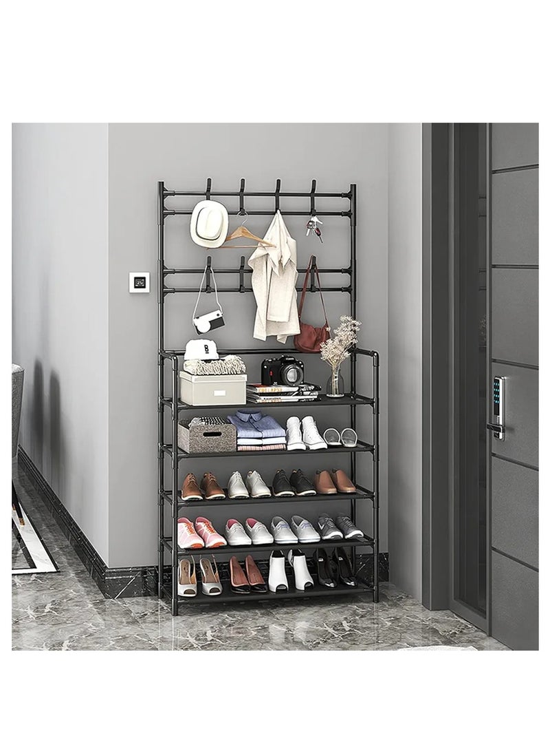 Generic Shoe Racks Storage , Coat and Shoe Rack , Coat Rack with Shoe Storage , Upgrade 5 Tier Shoe Rack , Black Shoe Rack , Shoe Storage Organizer , Shoe Shelf with 8 Hooks for Bedroom - Image 3