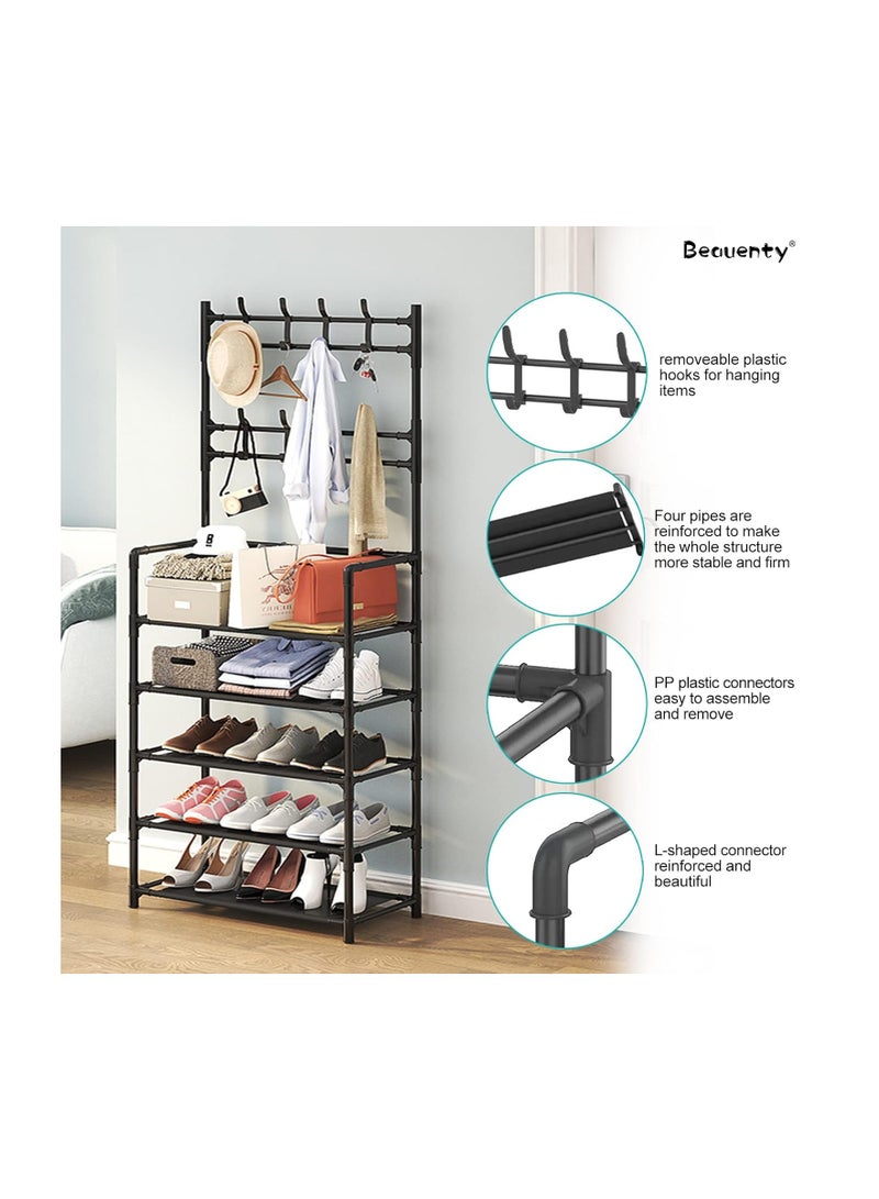Generic Shoe Racks Storage , Coat and Shoe Rack , Coat Rack with Shoe Storage , Upgrade 5 Tier Shoe Rack , Black Shoe Rack , Shoe Storage Organizer , Shoe Shelf with 8 Hooks for Bedroom - Image 4
