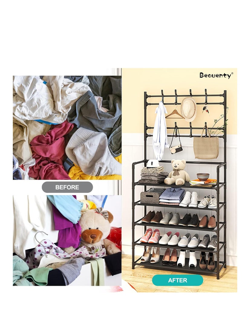 Generic Shoe Racks Storage , Coat and Shoe Rack , Coat Rack with Shoe Storage , Upgrade 5 Tier Shoe Rack , Black Shoe Rack , Shoe Storage Organizer , Shoe Shelf with 8 Hooks for Bedroom - Image 5