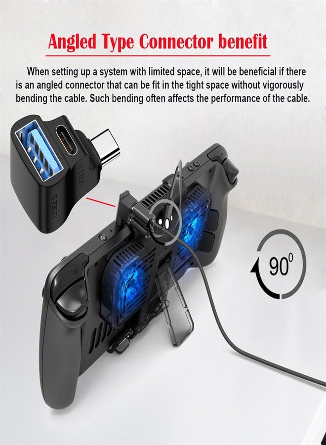 NFHK 10Gbps USB3.0 Type C Male to Dual Type-A OTG & Type-C Female Power Data Splitter Adapter Angled Compatible with Steam Deck Laptop - Image 4