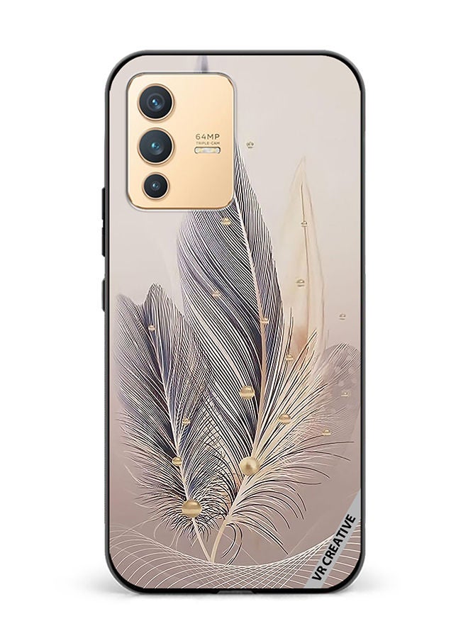 VR CREATIVE غطاء حماية لهاتف فيفو V23 5G بتصميم فن ورقة الريشة متعدد الألوان - Image 1