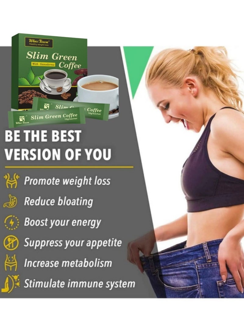Wins Town - Slim Green Coffee, With Ganoderma, Lucidum Coffee, Natural Weight Loss Coffee with Reishi Mushroom for Better Digestion and Healthy Lifestyle, 18 Sticks per Box, 2 Boxes - Image 1