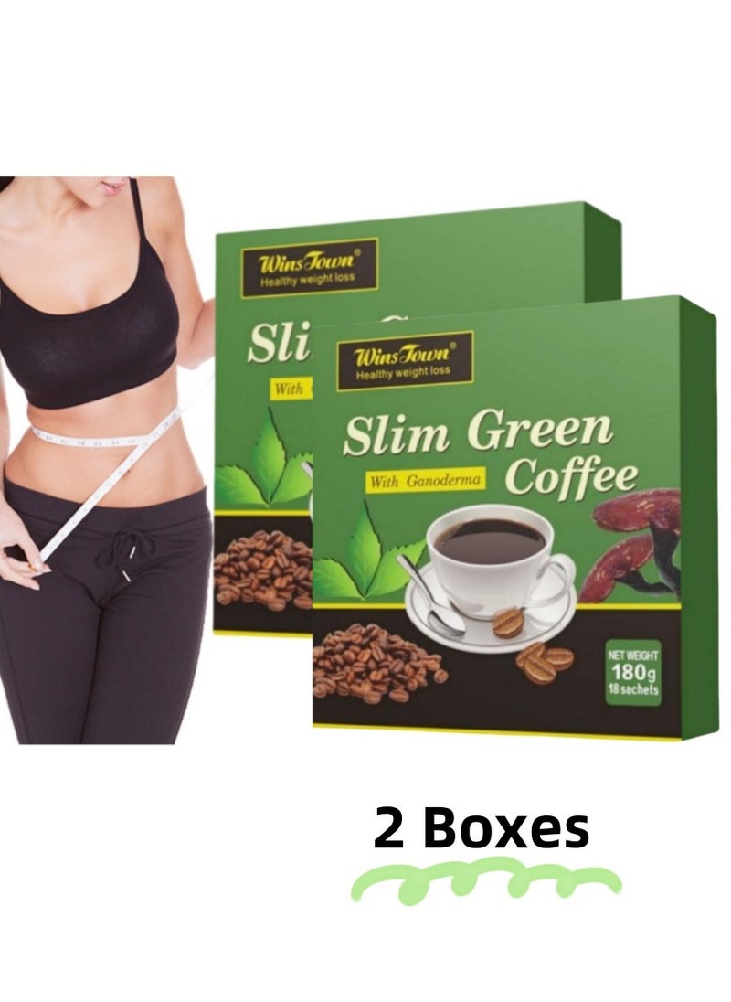 Wins Town - Slim Green Coffee, With Ganoderma, Lucidum Coffee, Natural Weight Loss Coffee with Reishi Mushroom for Better Digestion and Healthy Lifestyle, 18 Sticks per Box, 2 Boxes - Image 1