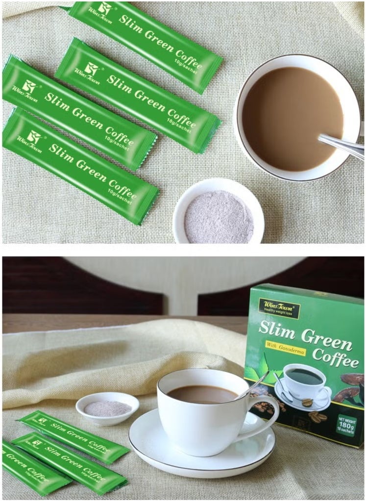 Wins Town - Slim Green Coffee, With Ganoderma, Lucidum Coffee, Natural Weight Loss Coffee with Reishi Mushroom for Better Digestion and Healthy Lifestyle, 18 Sticks per Box, 2 Boxes - Image 1