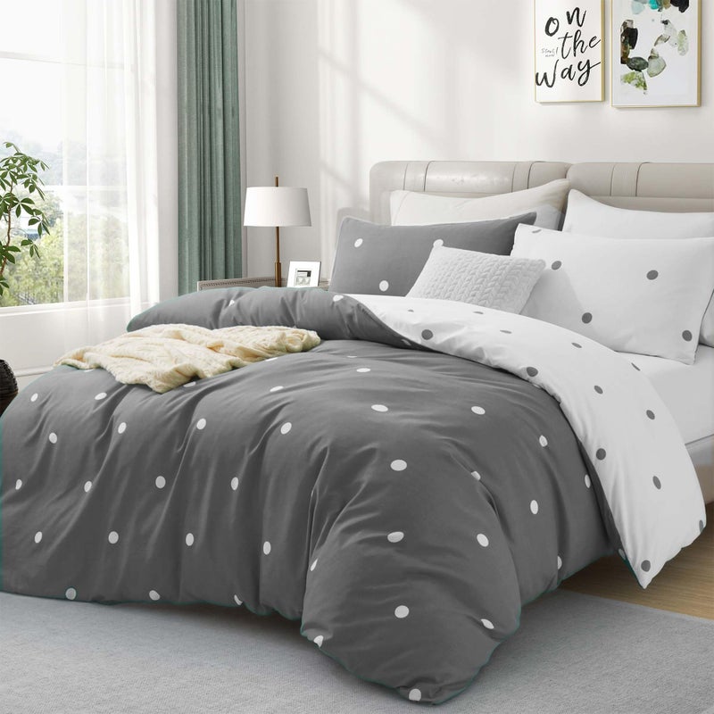 Hafaa Double Duvet Set Soft Printed Bedding Set Brushed Microfiber Duvet Cover with Pillowcases Doted 200x200 CM