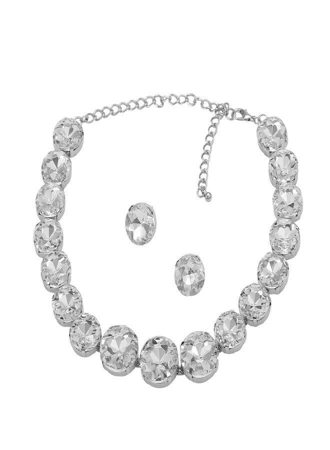 YERTTER Sparkle Full Rhinestone Choker Round Crystal Chain Necklace Earrings Set Crystal Statement Collar Clavicle Choker Necklace for Wedding Women Girls (AB Pink) - Image 5