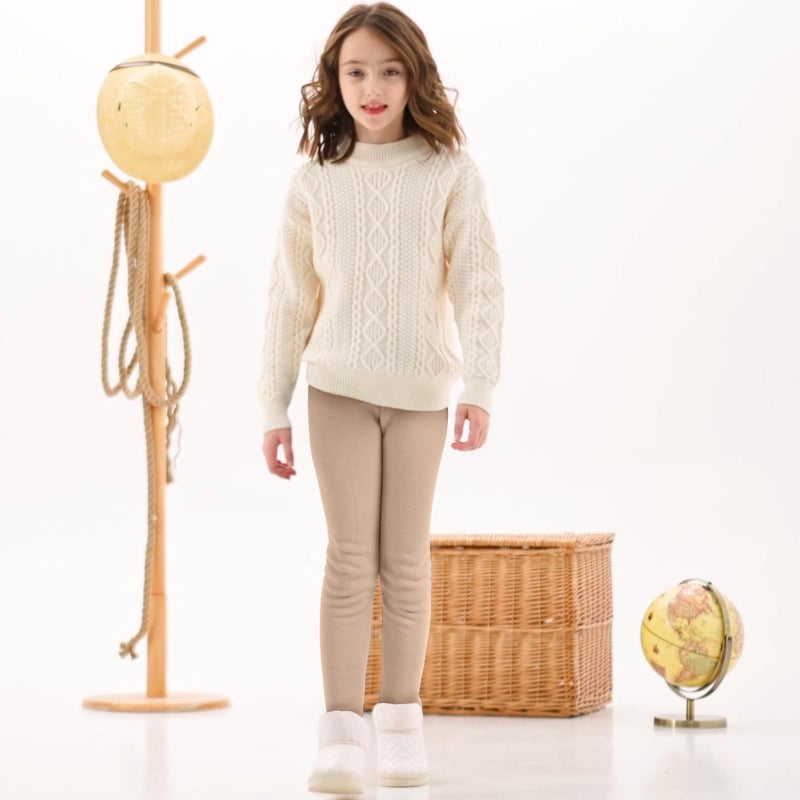 BOOPH Girls Winter Leggings Fleece Lined Kids Basic Pants for 4-5T Beige - Image 5
