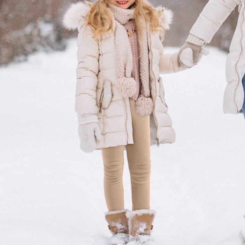BOOPH Girls Winter Leggings Fleece Lined Kids Basic Pants for 4-5T Beige - Image 2