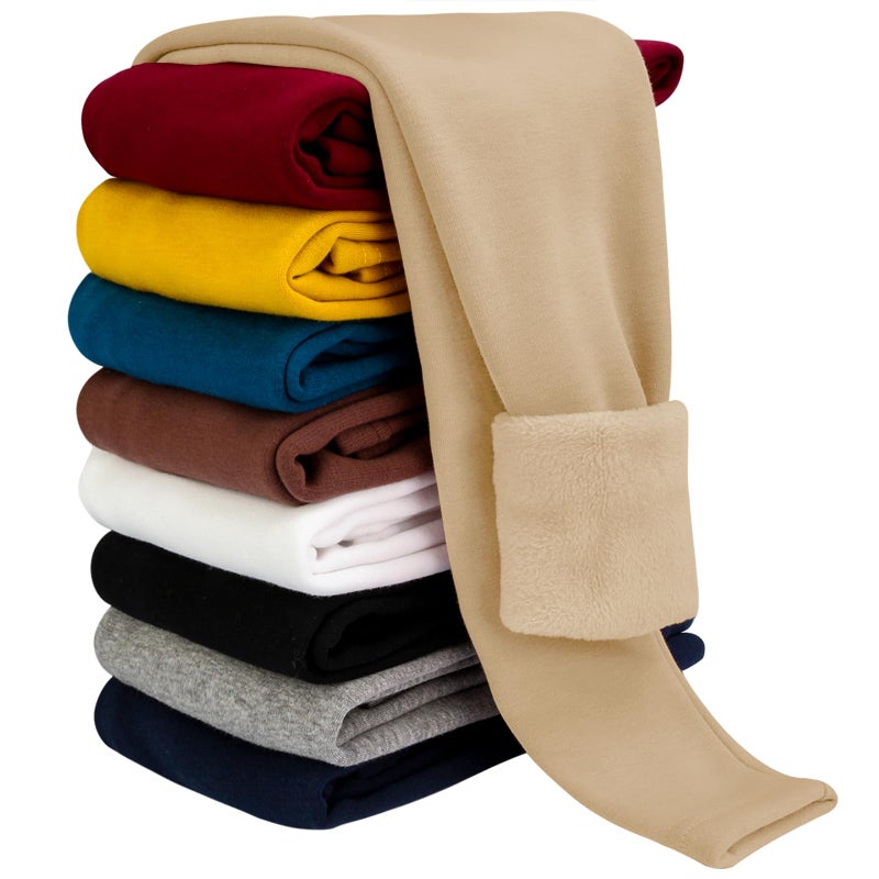 BOOPH Girls Winter Leggings Fleece Lined Kids Basic Pants for 4-5T Beige - Image 1