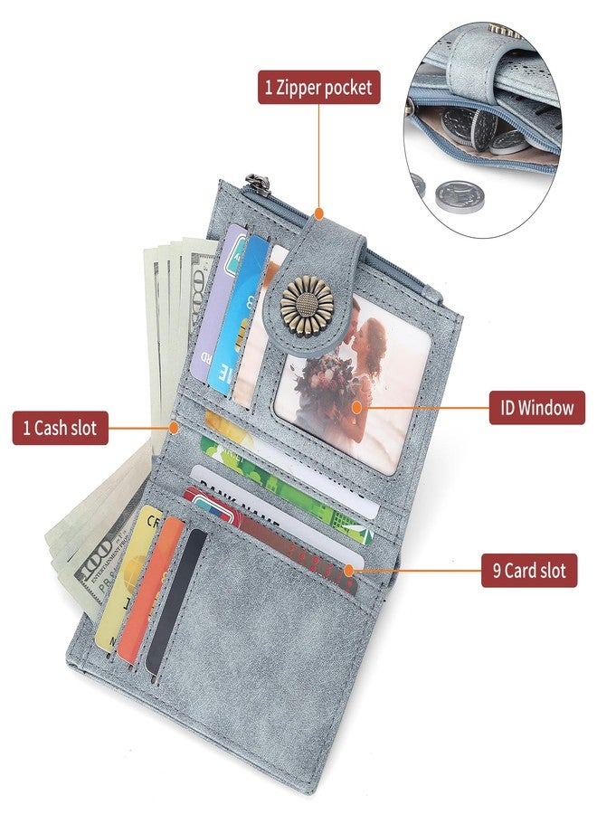 سينديفن محفظة صغيرة للنساء من SENDEFN، ثنائية الطي، مصنوعة من الجلد، مزودة بحماية من تقنية RFID، وحامل بطاقات، وجيب بسحاب للعملات المعدنية، لون أزرق فاتح، تصميم كاجوال. - Image 3