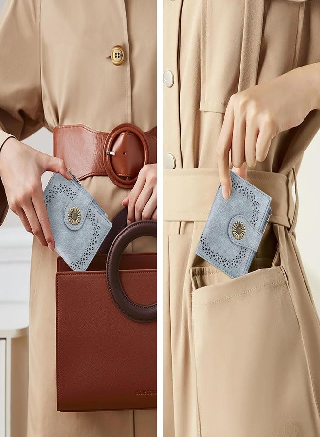 سينديفن محفظة صغيرة للنساء من SENDEFN، ثنائية الطي، مصنوعة من الجلد، مزودة بحماية من تقنية RFID، وحامل بطاقات، وجيب بسحاب للعملات المعدنية، لون أزرق فاتح، تصميم كاجوال. - Image 5