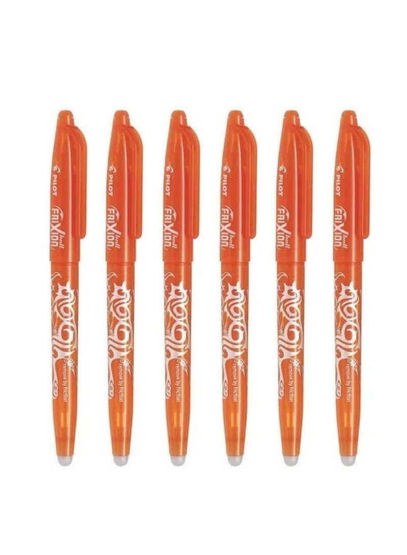 PILOT 6-Piece Frixion Erasable Ball Pen 0.7mm Tip Orange Ink  - Image 1
