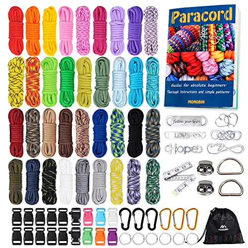 MONOBIN Paracord, 550 Paracord Combo Kit with Instruction Book - 36 Colors Multifunction Paracord Ropes and Complete Accessories for Making Paracord Bracelets, Lanyards, Dog Collars - Image 1