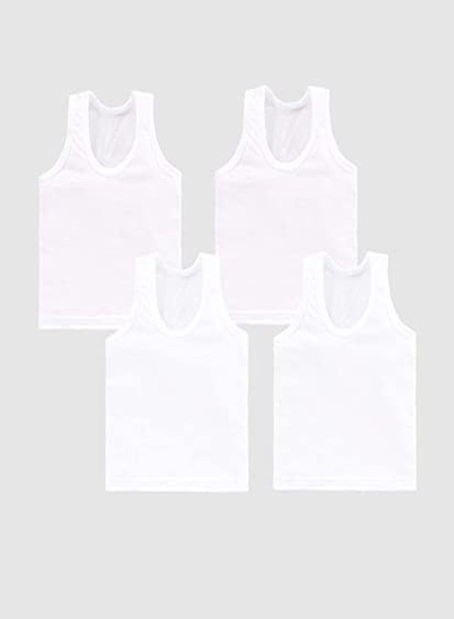 KEATY Cotton Multicolor Innerwear Baniyan Kids Vest Sleeveless Sando Unisex Camisole Slips For Boy And Girls (Pack Of 4) (3 months-6 months, White vest) - Image 2