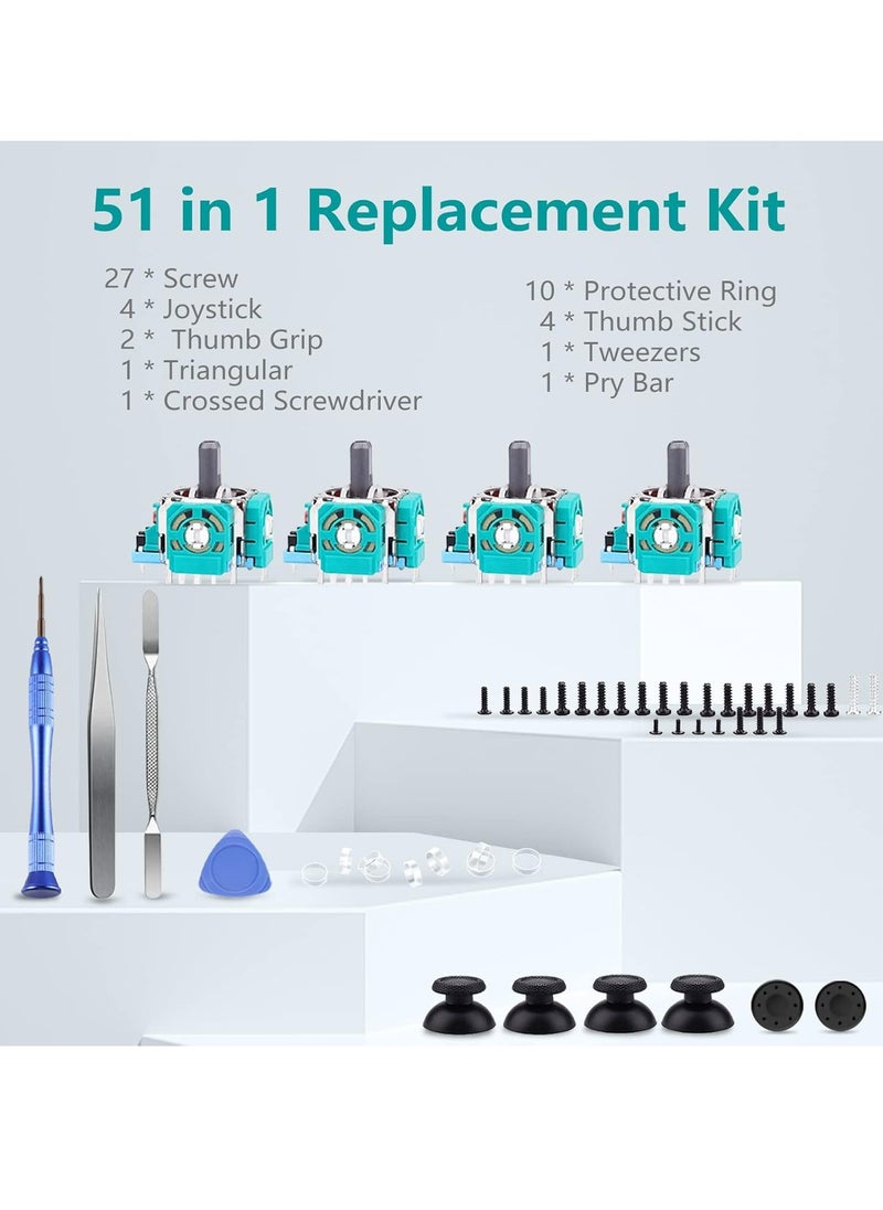 3D Joystick Replacement Kit Thumbsticks Repair Tool Kit for PS5 Controller - 4 Joysticks, 10 Rings and More