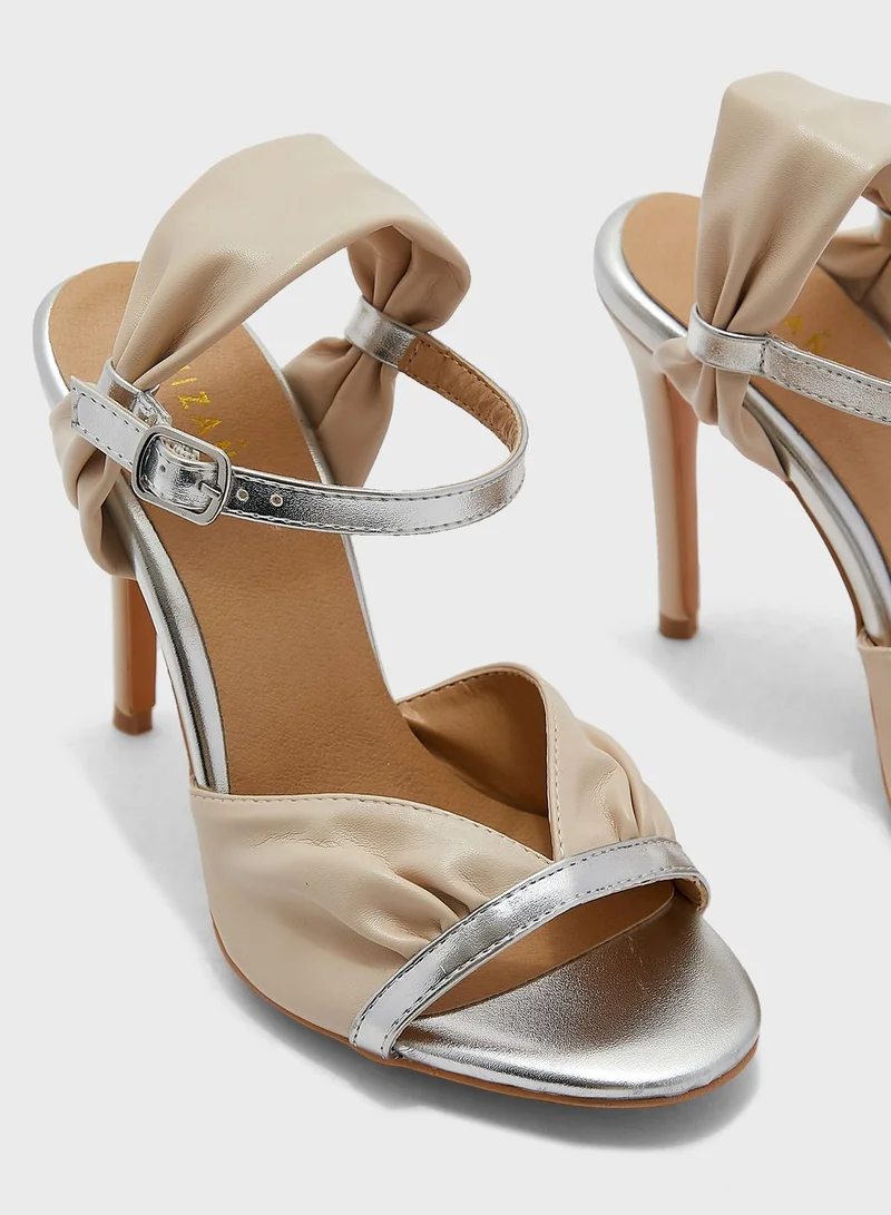 Khizana V Detail Metallic Trim Ankle Strap Sandal