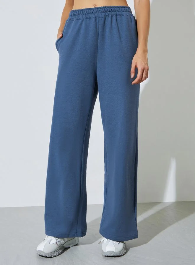 Styli Blue Wide Leg Joggers With Side Pocket