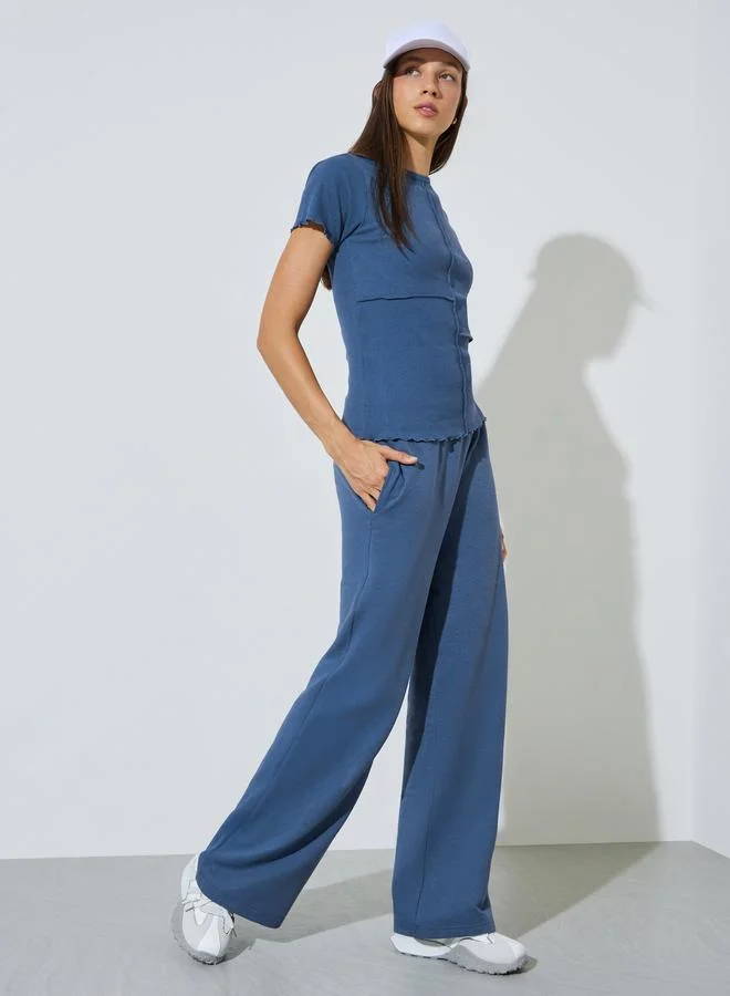 Styli Blue Wide Leg Joggers With Side Pocket