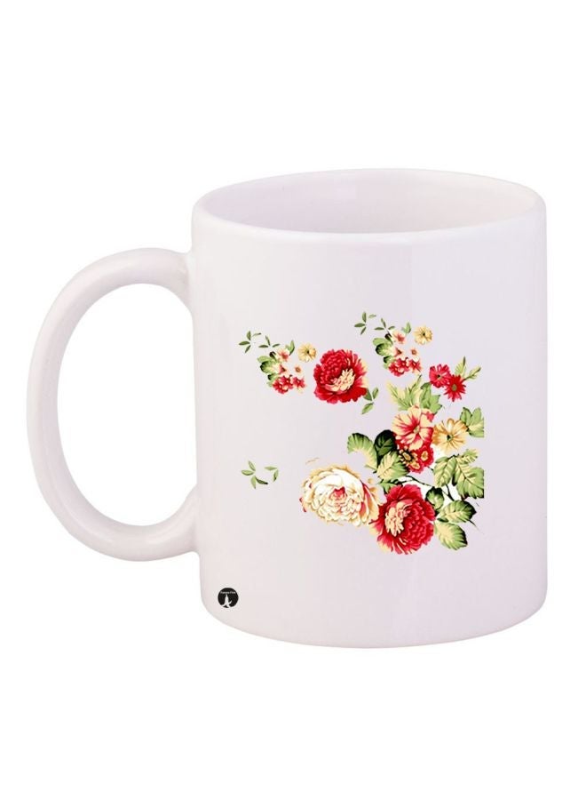 Floral Printed Coffee Mug White/Red/Green 11ounce