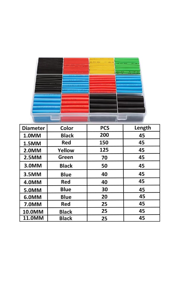 kashemano 800PCS Coloured electrical insulation Shrink Sleeve in box ,2:1 Shrink Ratio Flame retardant Heat Shrink Tubing Set,Multicolor - Image 2