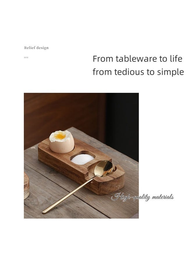 Acacia Wood Egg Tray with Spoon, 3-Compartment Egg Cup Holder with Condiment Section for Breakfast Serving - Image 4