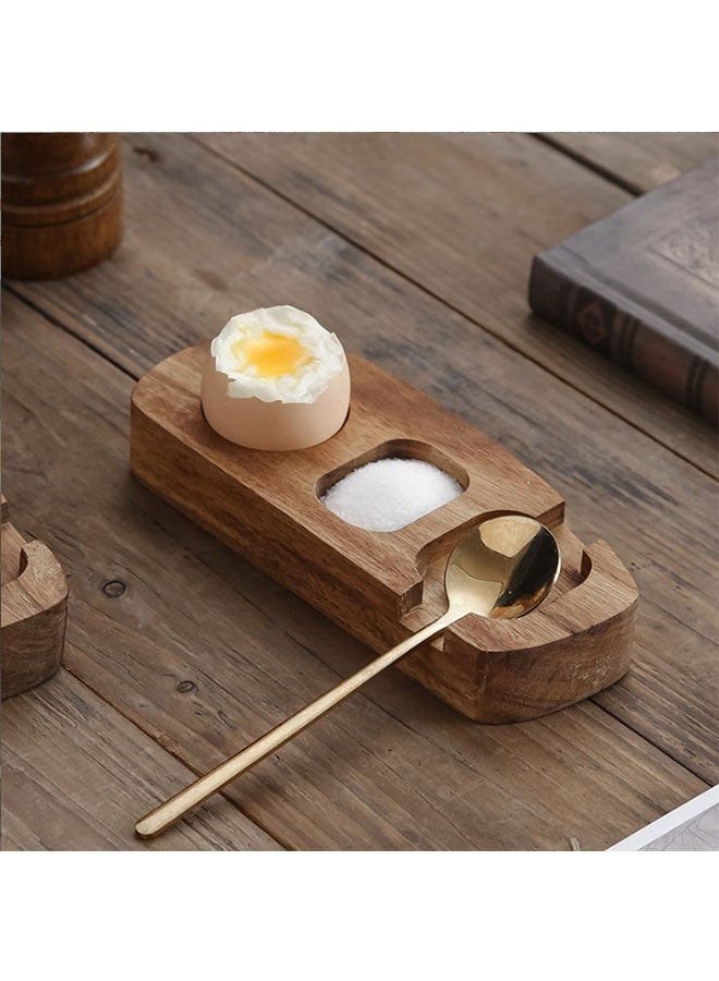 Acacia Wood Egg Tray with Spoon, 3-Compartment Egg Cup Holder with Condiment Section for Breakfast Serving - Image 1